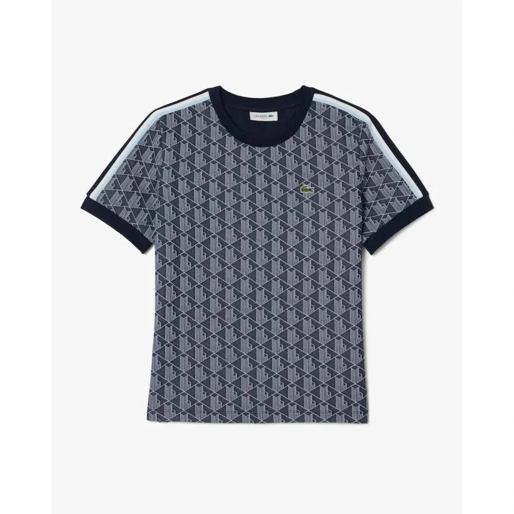 Lacoste Womens Slim Fit‎ Geometric Monogram T-Shirt Navy Blue Size 36